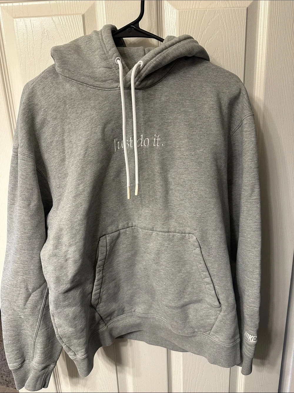 Nike Gray Crewneck Hoodie with White 'Just do it.' Embroidery